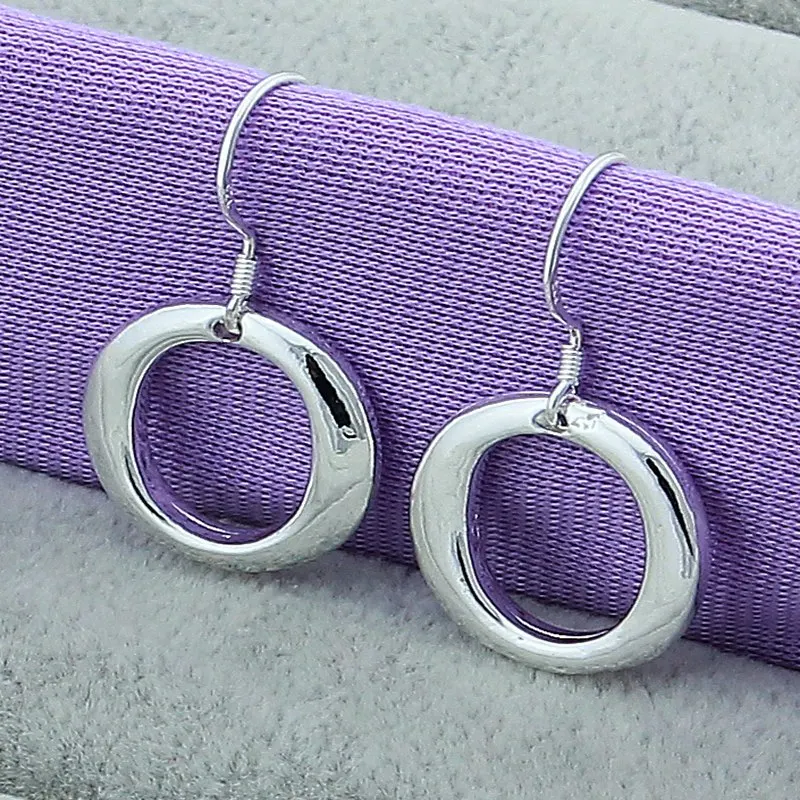 

925 Sterling Silver Round Circle O Drop Earrings For Woman Wedding Engagement Party Fashion Charm Jewelry