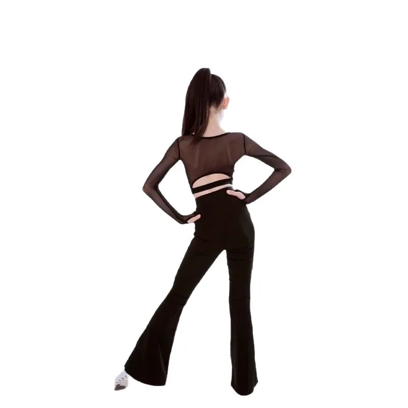 라틴 댄스 의상 여성용 메쉬 탑 프린지 스커트 바지 어린이 라틴 공연 연습복