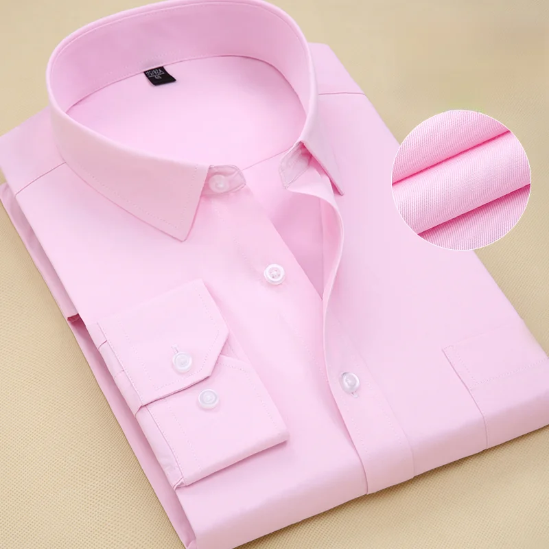 Men's plus Size 7XL 6XL Dress Shirt with Pocket Solid Color White Shirts Long Sleeve Office Formal Wear Blouse Business Spring
