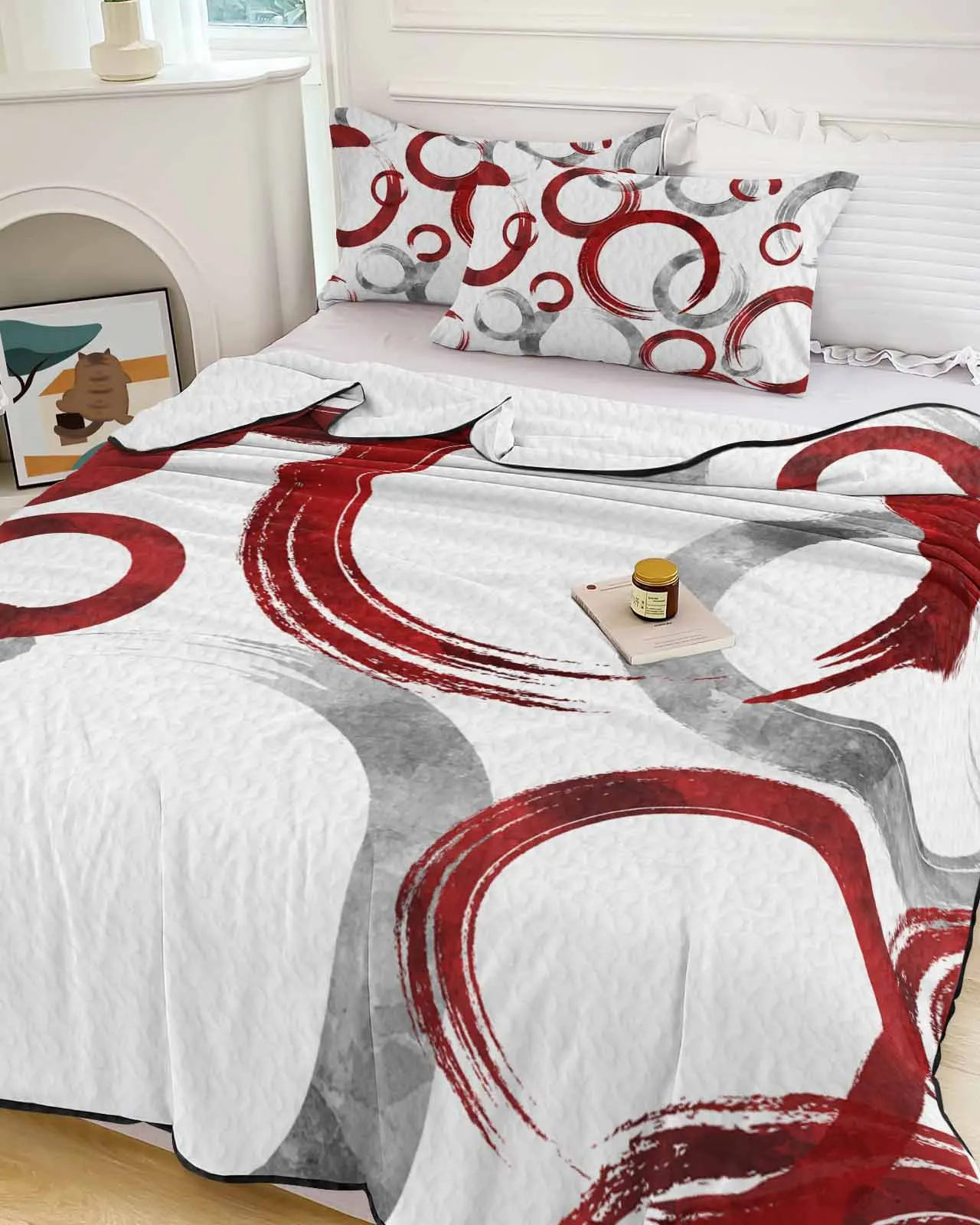 

Geometric Paint Brush Circles Red Gray Cooling Blankets Air Condition Comforter Lightweight Summer Quilt for Bed Soft Thin Quilt