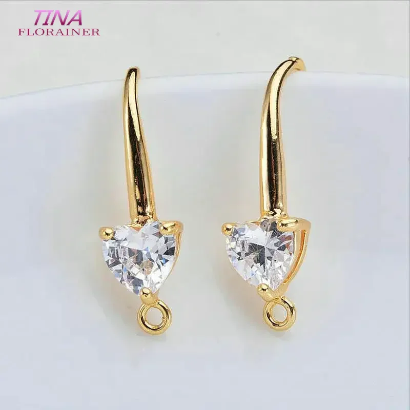 14*20MM 14K Gold Color Plated and Zircon Heart Stud Earring Making Supplies Earring Hook  For Jewellery Accessories