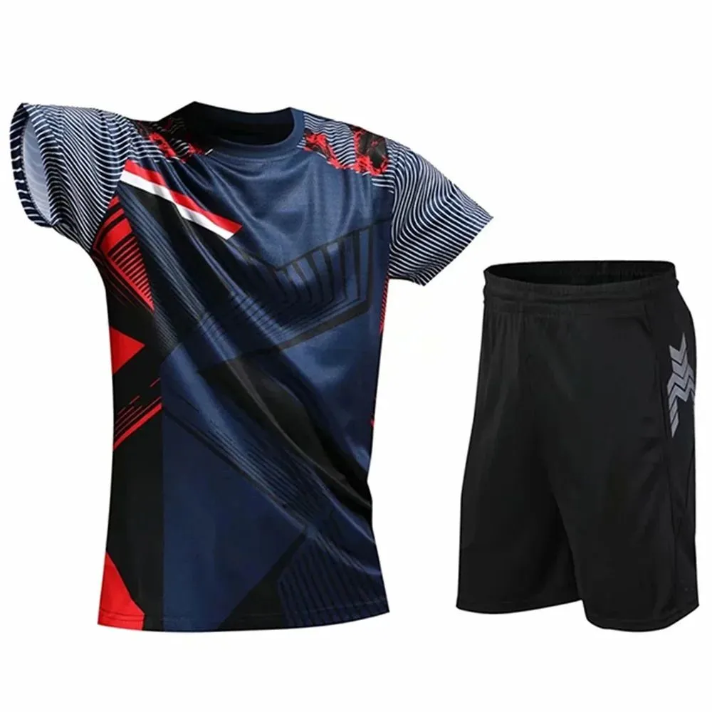 Summer men's fashionable comfortable breathable T-shirt shorts set outdoor leisure sports training two-piece set
