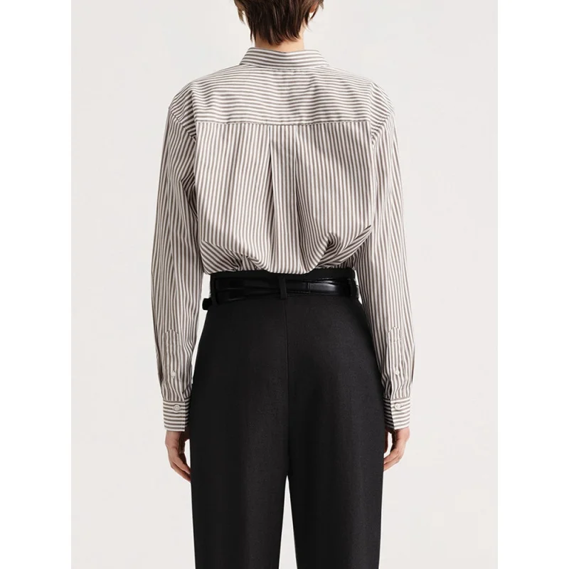 Camicia a righe Northern EuropeTOT per donne inizio autunno 2025 nuova camicia casual da pendolare con colletto rovesciato a maniche lunghe
