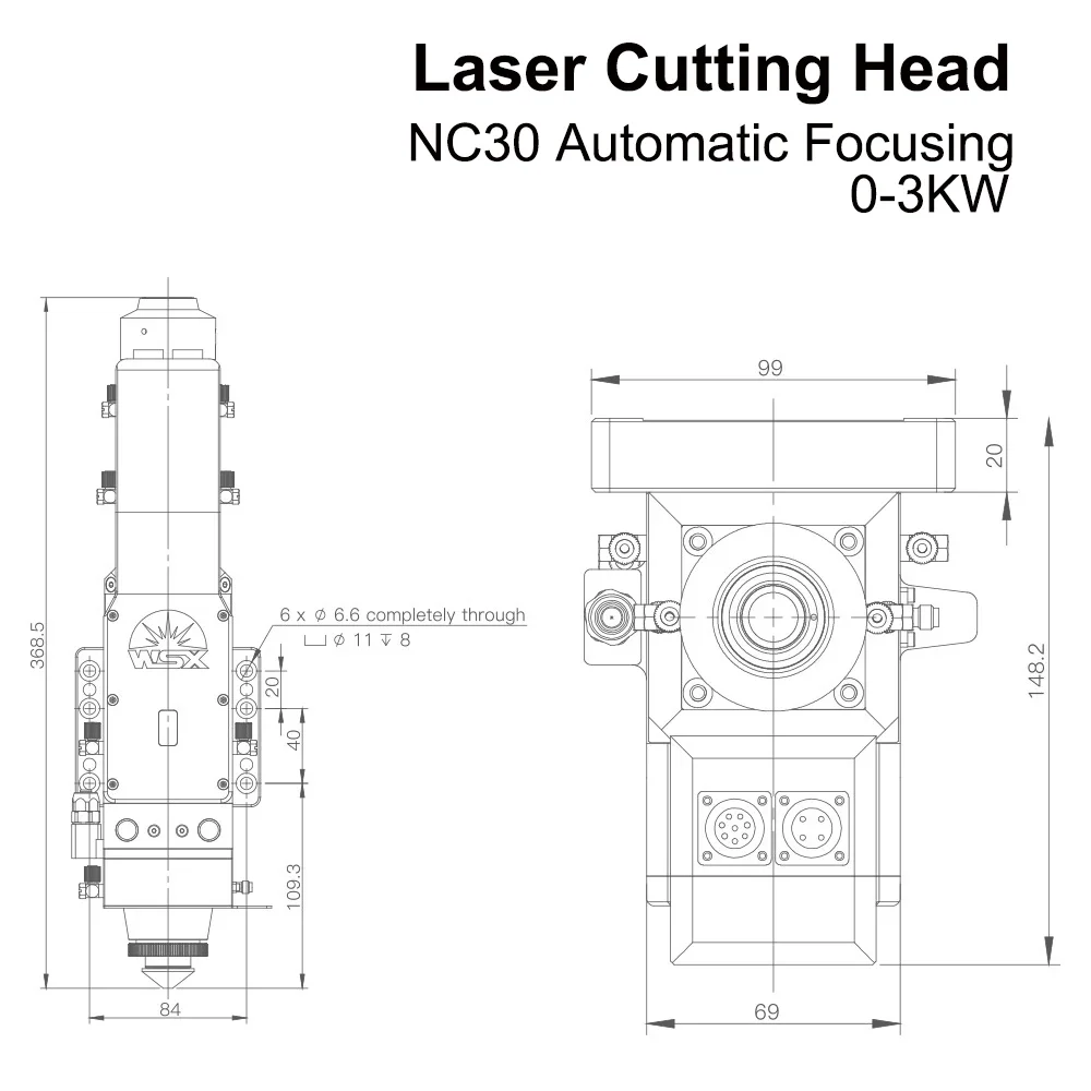 Wsx 0-3kw automatische fokussierung nc30 faserlaser schneidkopf max laser leistung 3000w für metalls ch neiden