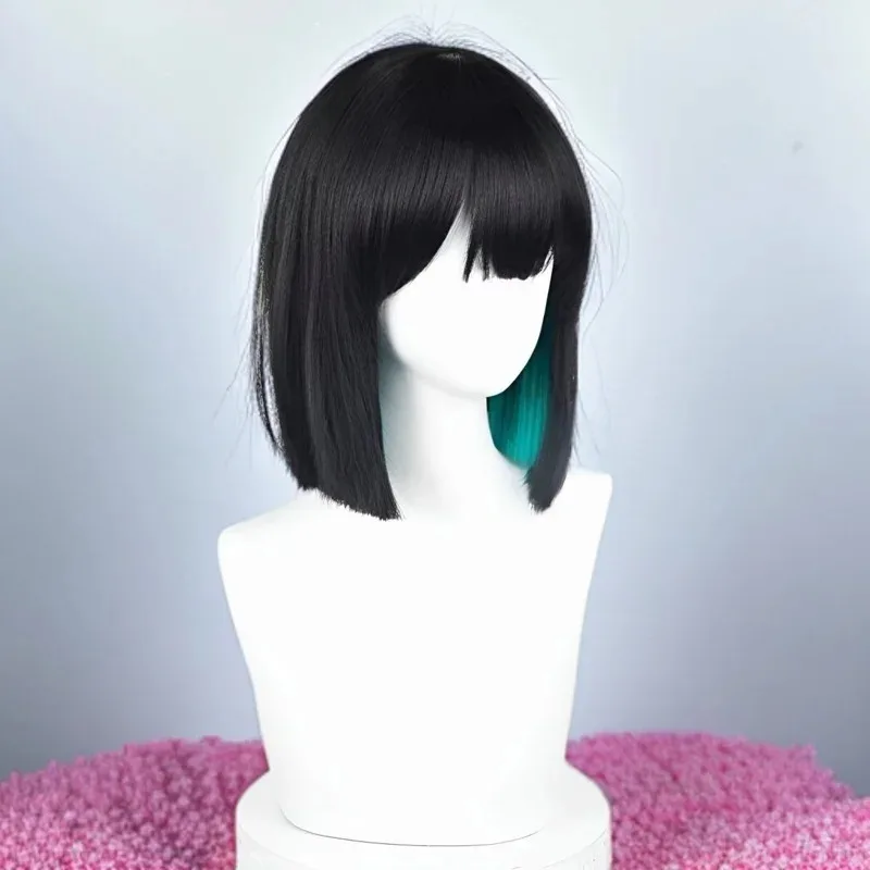 CyALIEN STAGE Young Sua أزياء تنكرية شعر مستعار فستان أبيض لحفلة الهالوين امرأة لطيفة سوداء الطبقات شعر مستعار أخضر متدرج