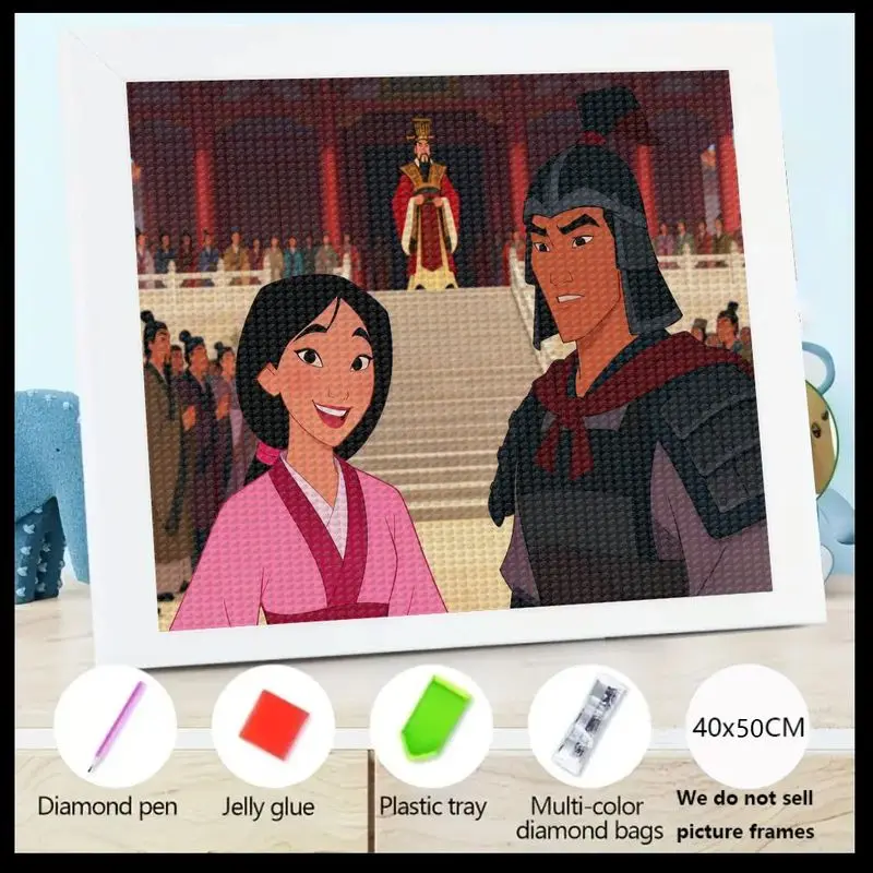 

1 шт. Набор алмазной живописи Мулан и Шан, 5D полная дрель, сделай сам, персонаж мультфильма Диснея, большой драгоценный камень, художественный набор, кристаллическая алмазная боль