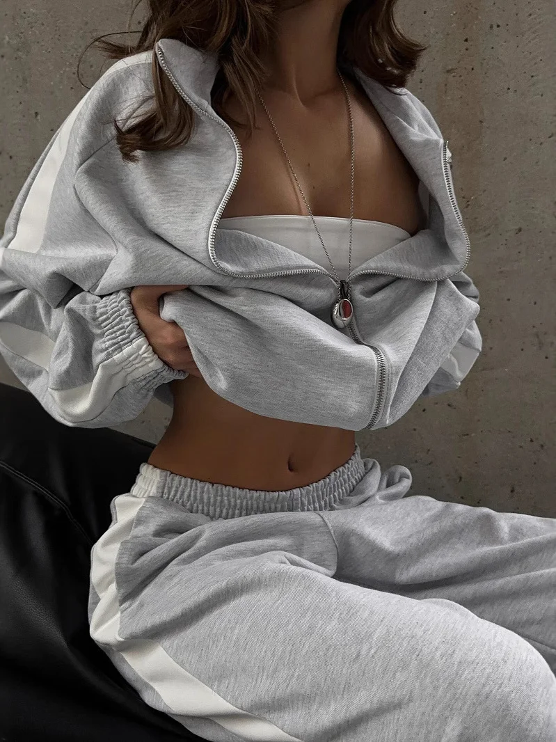 Faionable Long Sve Color Blo Sportswear Pants Set Casual Striped Women's Suit Autumn Winter High Waist Long Pants