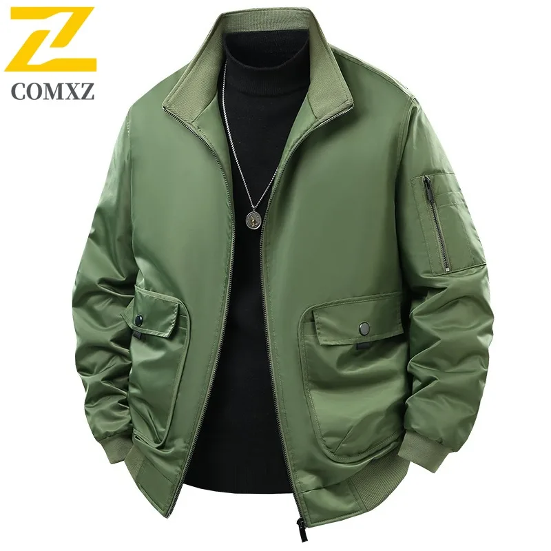 

COMXZ Men Jacket Classic Stand Collar Outdoor Riding Comfortable Windproof Windbreaker Streetwear Fashion Autumn Mens Clothes