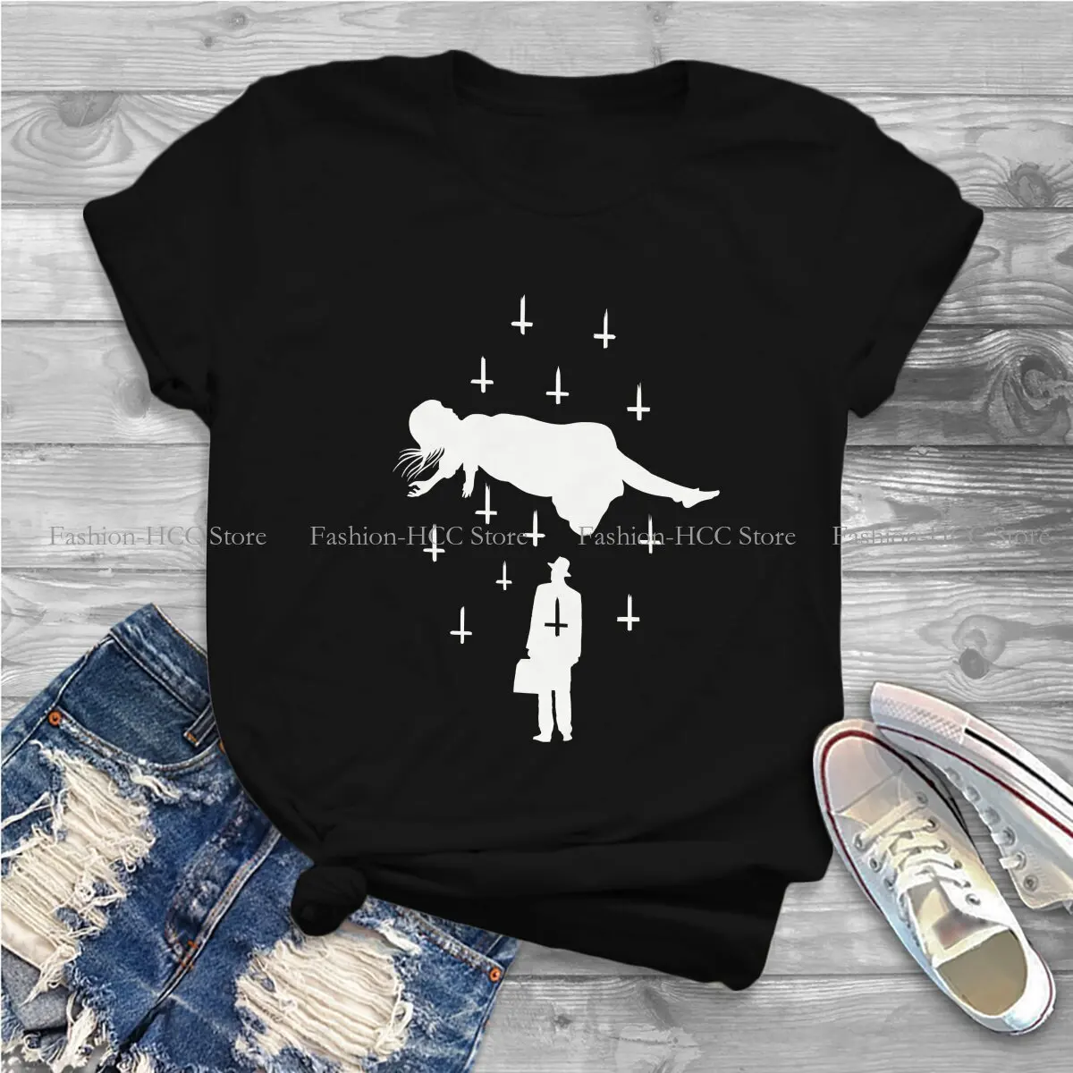 White Round Collar TShirt The Exorcist Movie Classic Polyester T Shirt Woman's Clothes Fashion