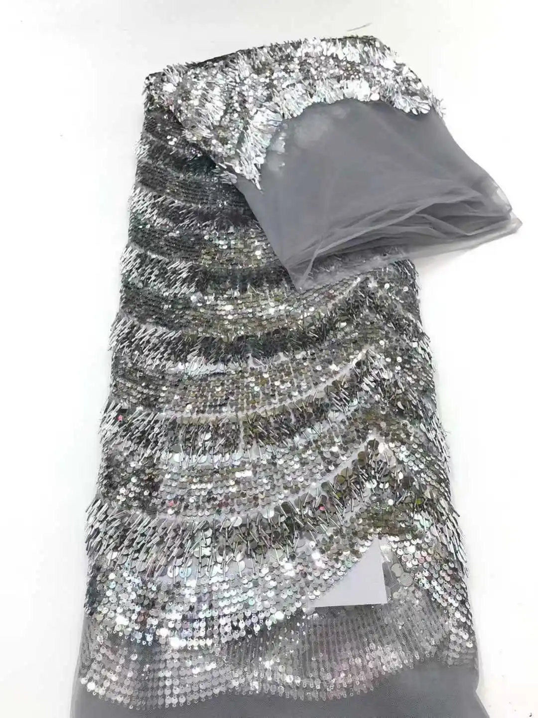 African Beads Lace Fabric 2025 High Quality French Luxury Sequins Lace Nigerian Sequins Lace Fabric for WeddingDresses SZ1522