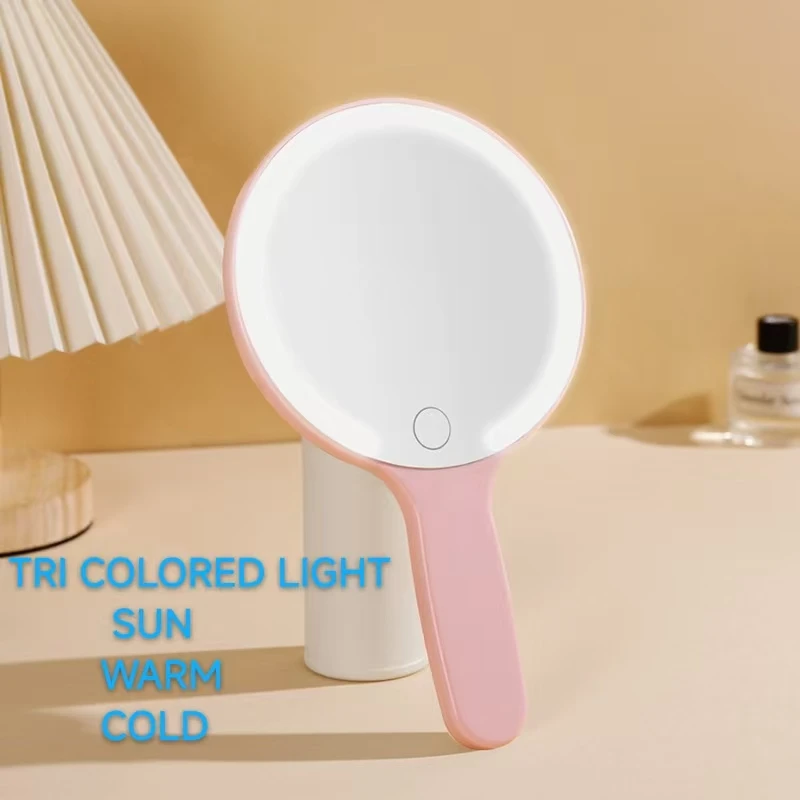ملء ضوء LED مرآة ماكياج مربع/جولة 3 ألوان عكس الضوء أضواء مضاءة مرآة اليد المدمجة باليد مرآة لمستحضرات التجميل الجيب #4