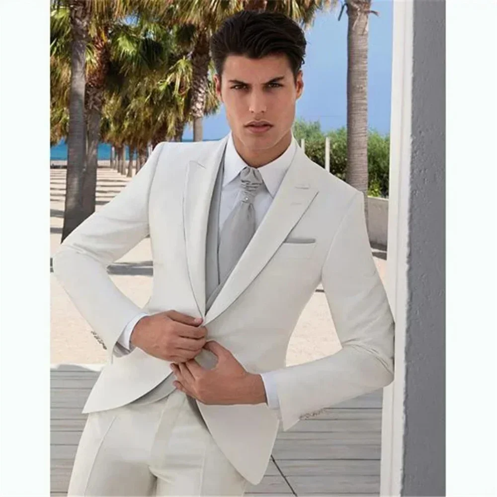 

Navy blue Men Suit 2 Pieces (Jacket+Pants) Fashion Gentleman High Quality Peak Lapel Single Breasted Blazer Elegant Male Set