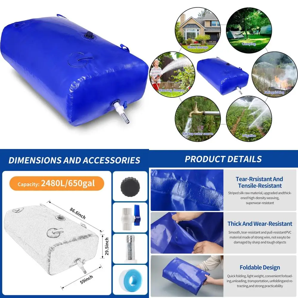 Collapsible Large-Capacity Water Storage Tank, Portable Drought Relief Water Bag, 2480L/650gal