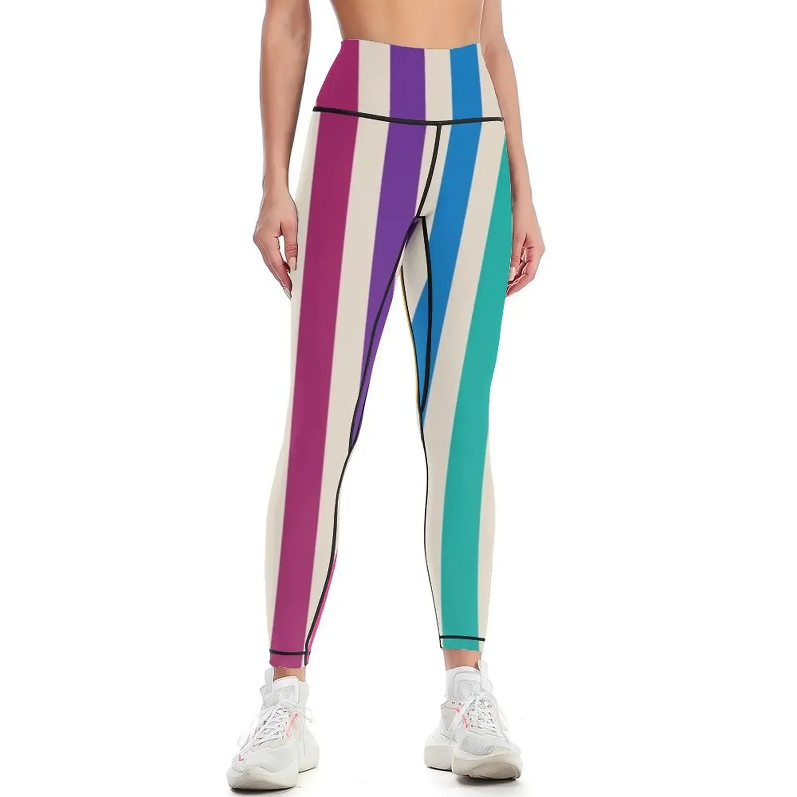 

Multi-Colored Rainbow Candy stripes pattern Leggings active wear legging gym Women's gym Women's high waist Womens Leggings