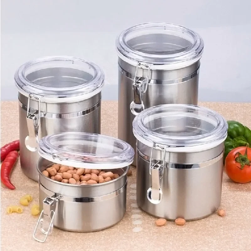 Stainless Steel Airtight Sealed Canister Coffee Flour Sugar Tea Container Holder Storage Bottles for Food Storage Box New