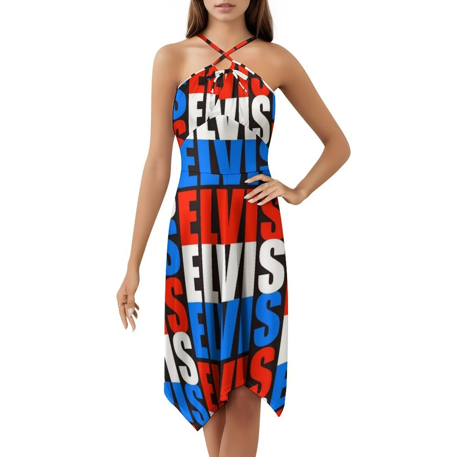 Elvis Elvis Elvis vestido informal de estilo coreano para mujer, vestidos sencillos de oficina para uso diario, leyenda musical, estrellas, rayas, rojo y blanco