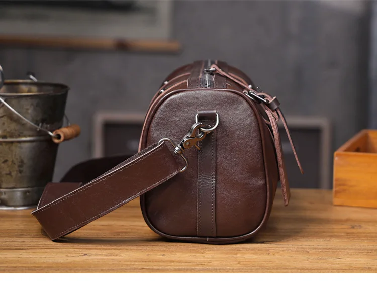 Outdoor-Reisen hochwertige echtes Leder Herren schwarze Zylinder Umhängetasche lässig Designer handgefertigte Rindsleder Umhängetasche – Detail 25