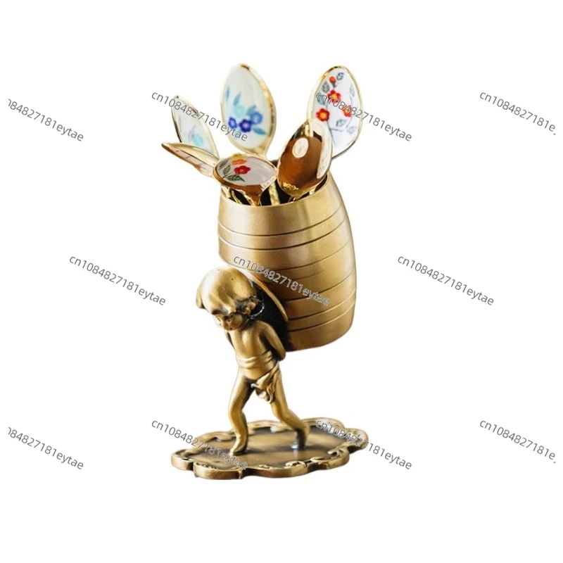 

Brass Angel Backpack Storage Pendant Coffee Spoon Fruit Fork Storage Can Home Living Room Dining Table Decoration Ornaments