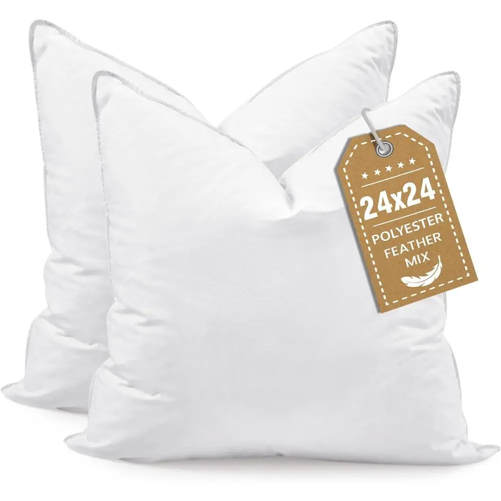 

24x24 White Square Throw Pillow Inserts Set of 2 - Cushion Covers for Sofa, Bed, Dorm