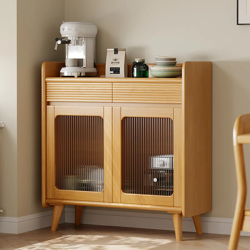 Nordic style solid wood sideboard, door to door, 80CM small apartment, living room, pantry cabinet, kitchen simple bowl and