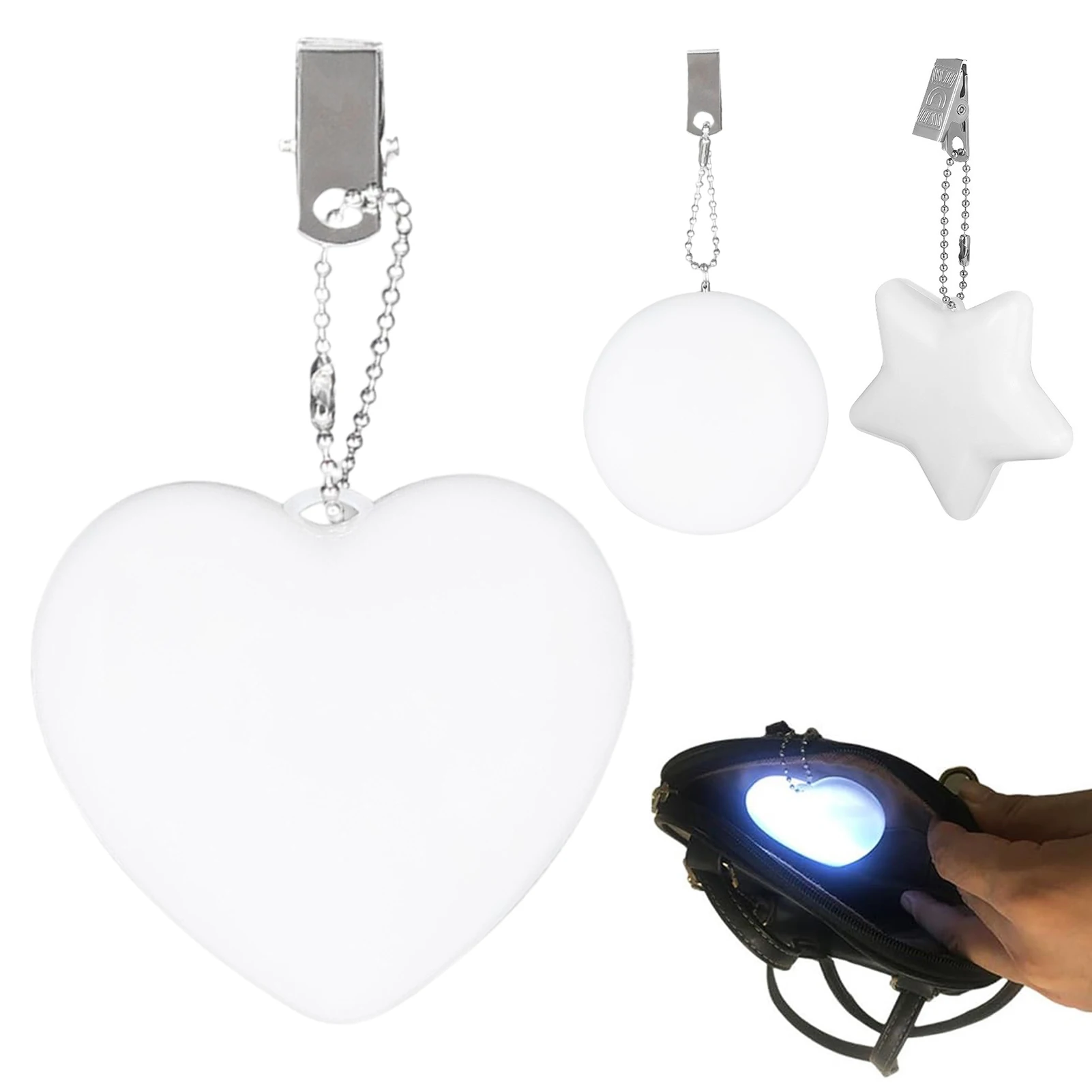 2 Pcs Handbag Lamp with Clamp Heart Round Star Shape Touch Control Battery LED Light Clip or Hang in Bag Clutch Pendant Lamp