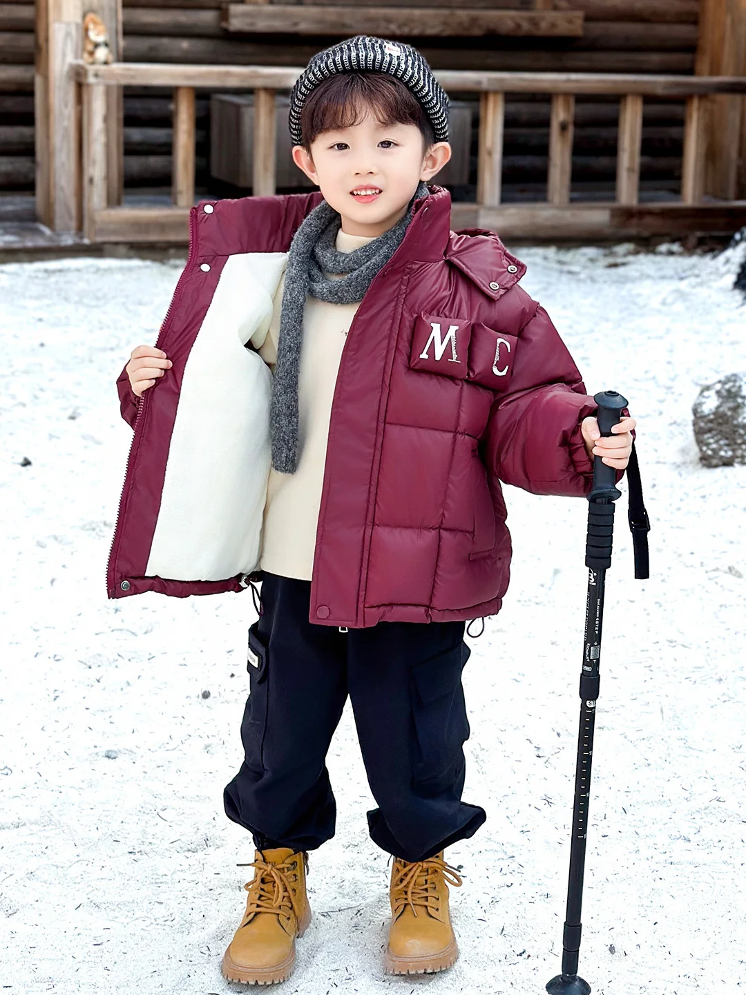 

Утепленная хлопковая куртка с капюшоном для мальчиков, водонепроницаемая зимняя куртка, теплая, с длинными рукавами, на молнии, для повседневной носки