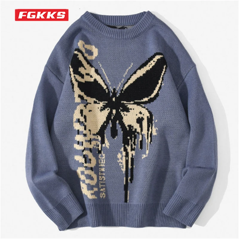 FGKKS 2022 Spring Fashion Sweater Men's Butterfly Pattern Knitted Warm Top High-Quality Design Best-Selling Sweater For Male