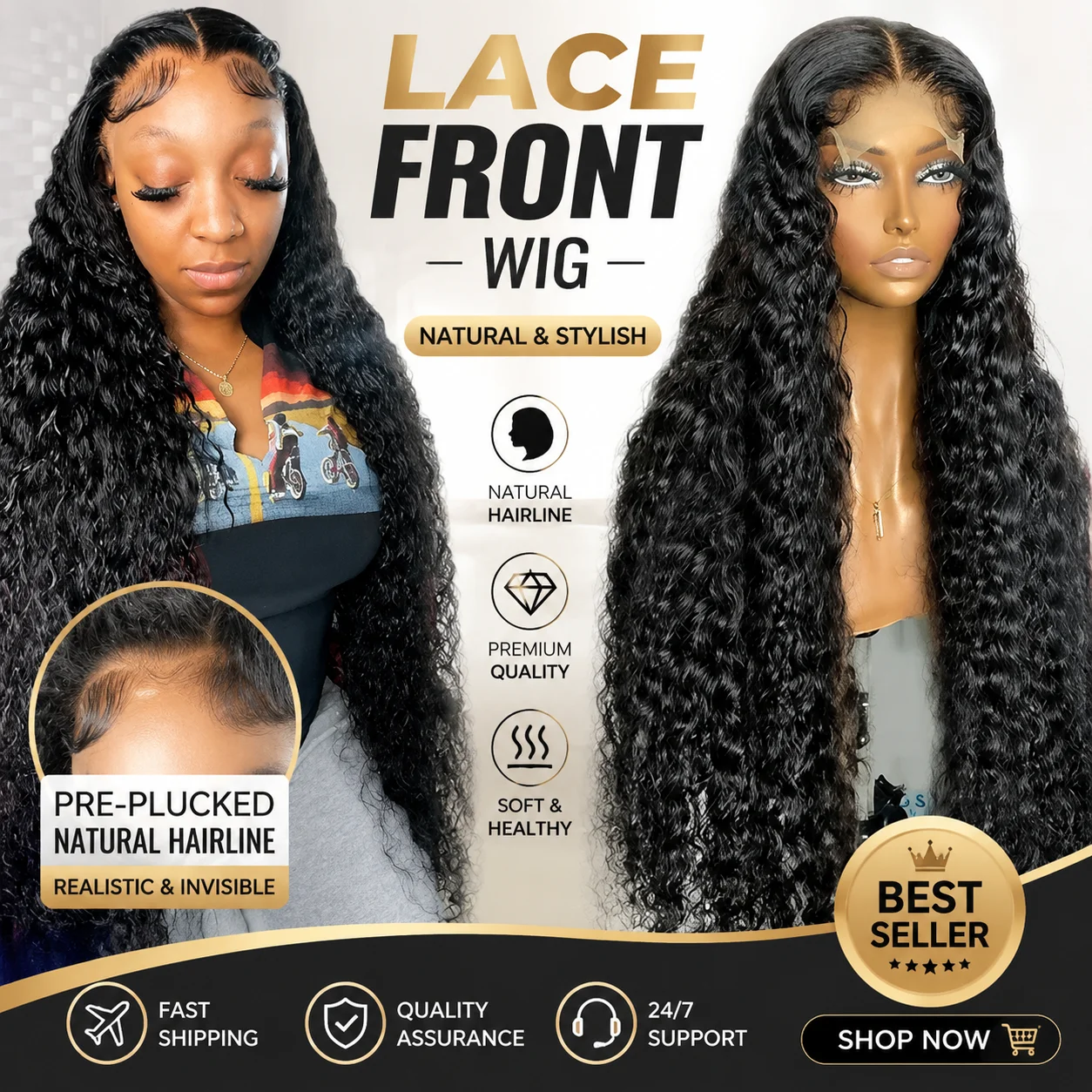 

HD Lace Deep Wave Human Hair Wig Pre Plucked Curly Lace Front Wig Soft Bouncy Curly Hair Natural Looking Wig