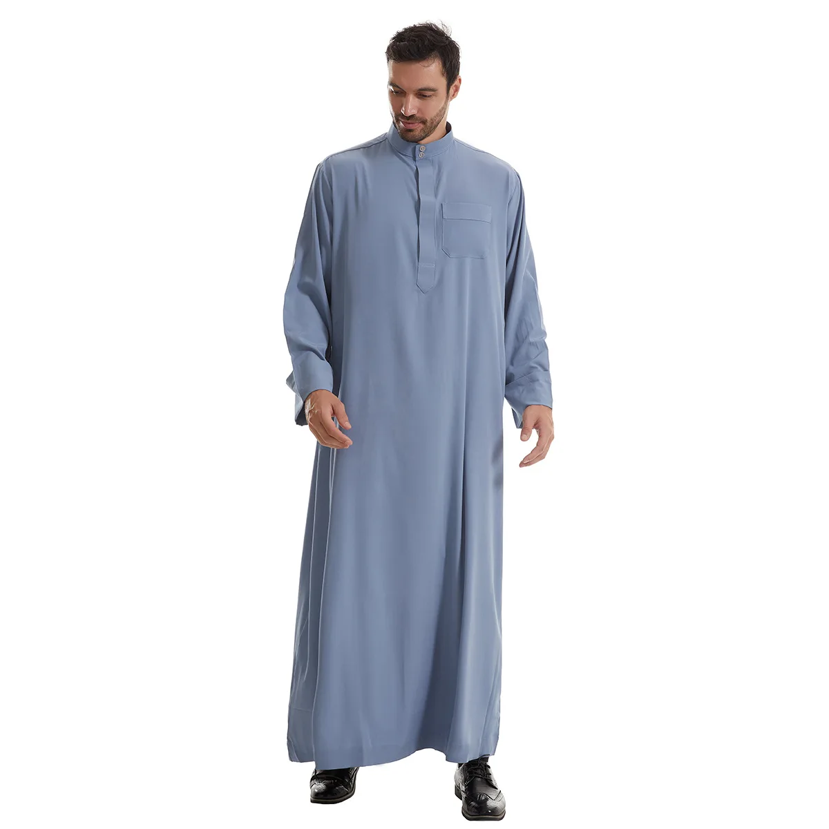 2024 Islam Men Clothing Jubba Thobe Kaftan Muslim Fashion Robe Loose and Breathable Long Sleeves Man Muslim Dress Eid Ramadan