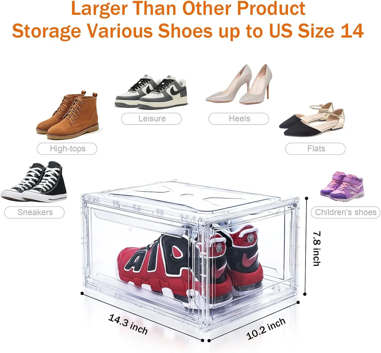10 Pack Large Shoe Boxes Clear Stackable, Space Saving Acrylic Boxes Organizers Foldable Container Boxes that Fit