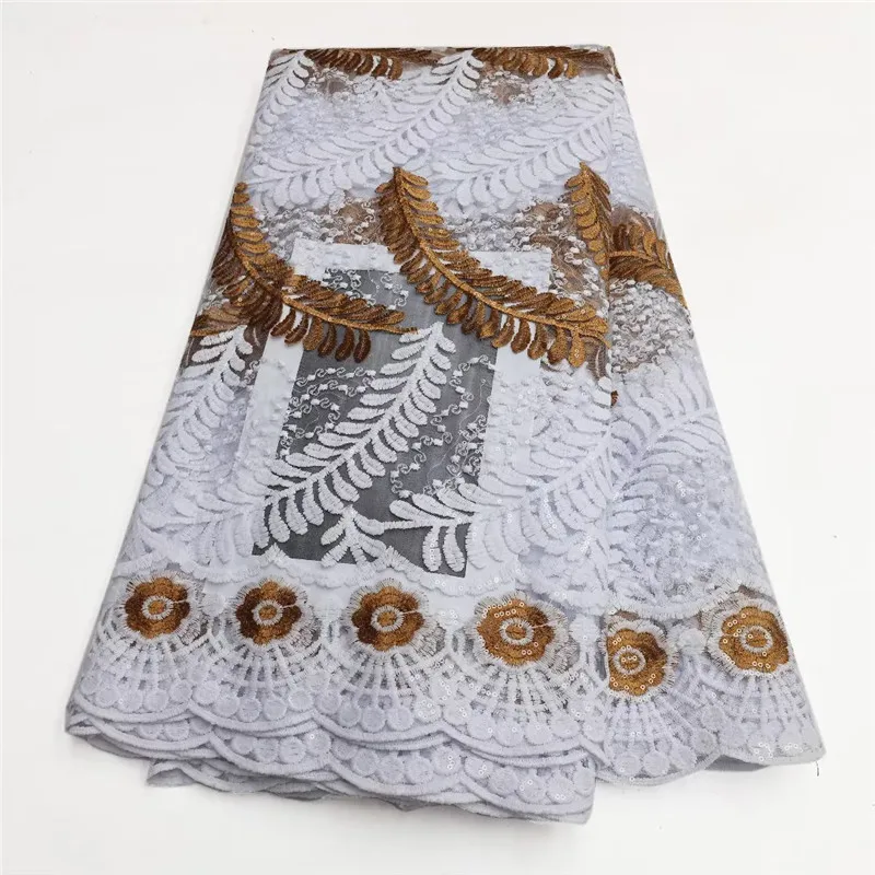 

Latest French Tulle Lace Fabric High Quality Embroidery Sequins African Lace Fabric 5Yards For Nigerian Wedding