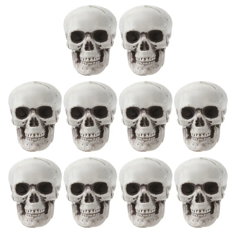 10Pcs Halloween Skulls Props Plastic Head Decor Resistant to Falling Vintage Treatment Portable Tabletop Haunted