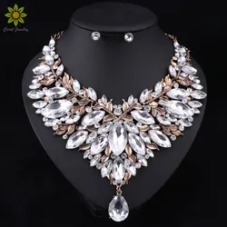 Retro Style Nigerian Wedding African Beads Jewelry Sets White Crystal Necklace Earrings Set Party Wedding Dubai Jewelry Set