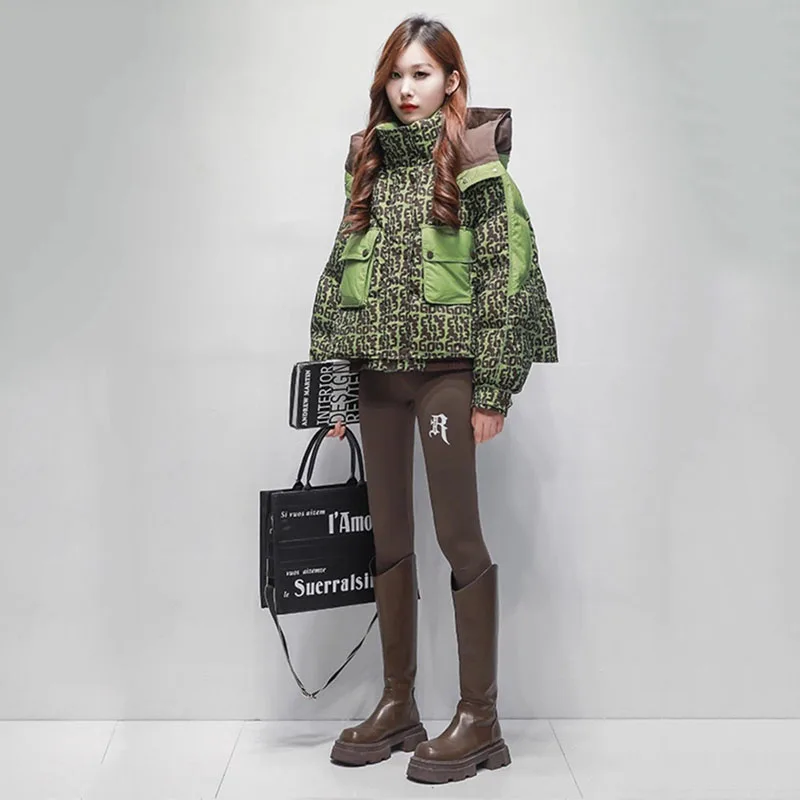 Veste en duvet de coton imprimé pour femme, Streetwear, court, à capuche, ample, épais, décontracté, nouvelle collection hiver 2025