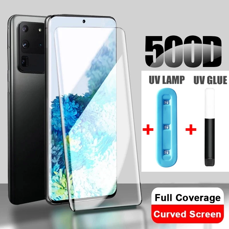 UV Tempered glass For Samsung Galaxy S20 FE S22 S23 S24 Ultra S21 Note 8 9 10 20 S10 S8 S9 Plus UV Liquid Glue Screen Protector