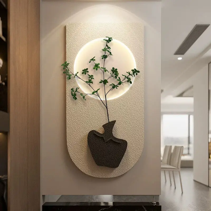 Modern Minimalist Three-Dimensional Sandstone Entrance Decoration Painting with a High-End Feel, Living Room Mural Lamp