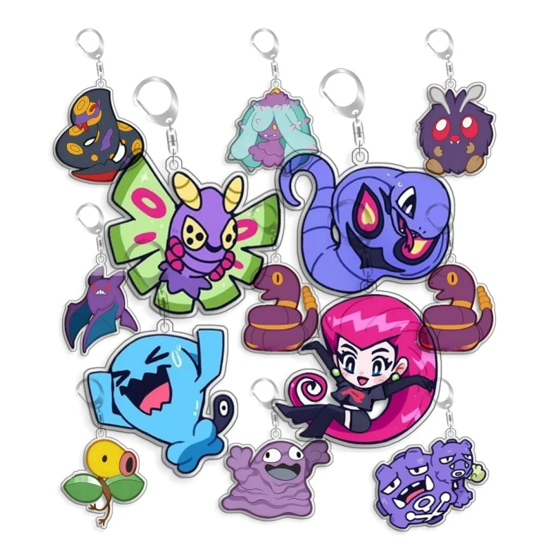 Llavero de acrílico original hecho a mano con diseño de Pokémon Elf Qikchu Poipole Venomoth Ekans Arbok, bonito colgante de dibujos animados de anime, regalo de juguete de 5 cm