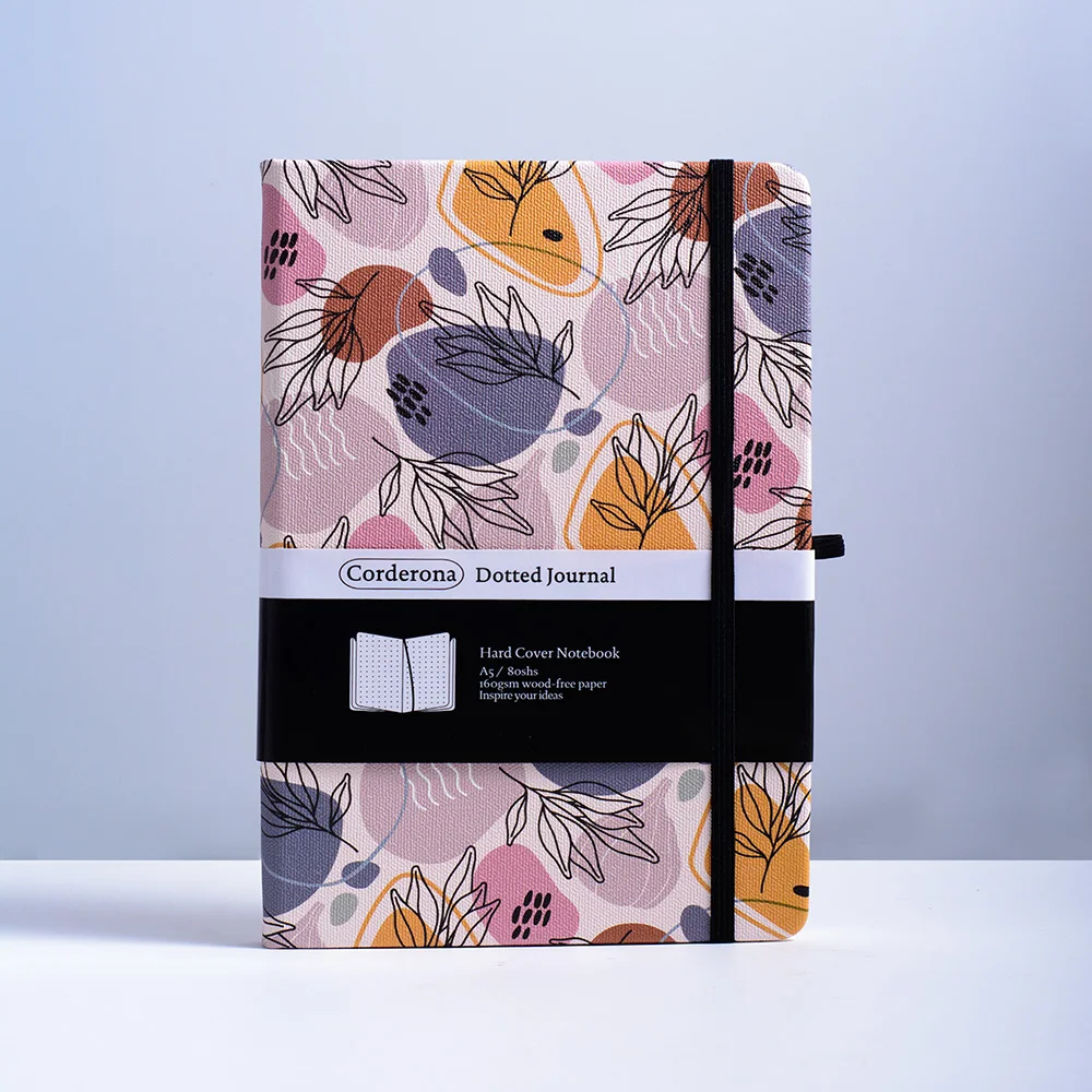 floral a5 bala pontilhada journal contemporaneo boho elastic band capa dura 160gsm dot grid notebook 01