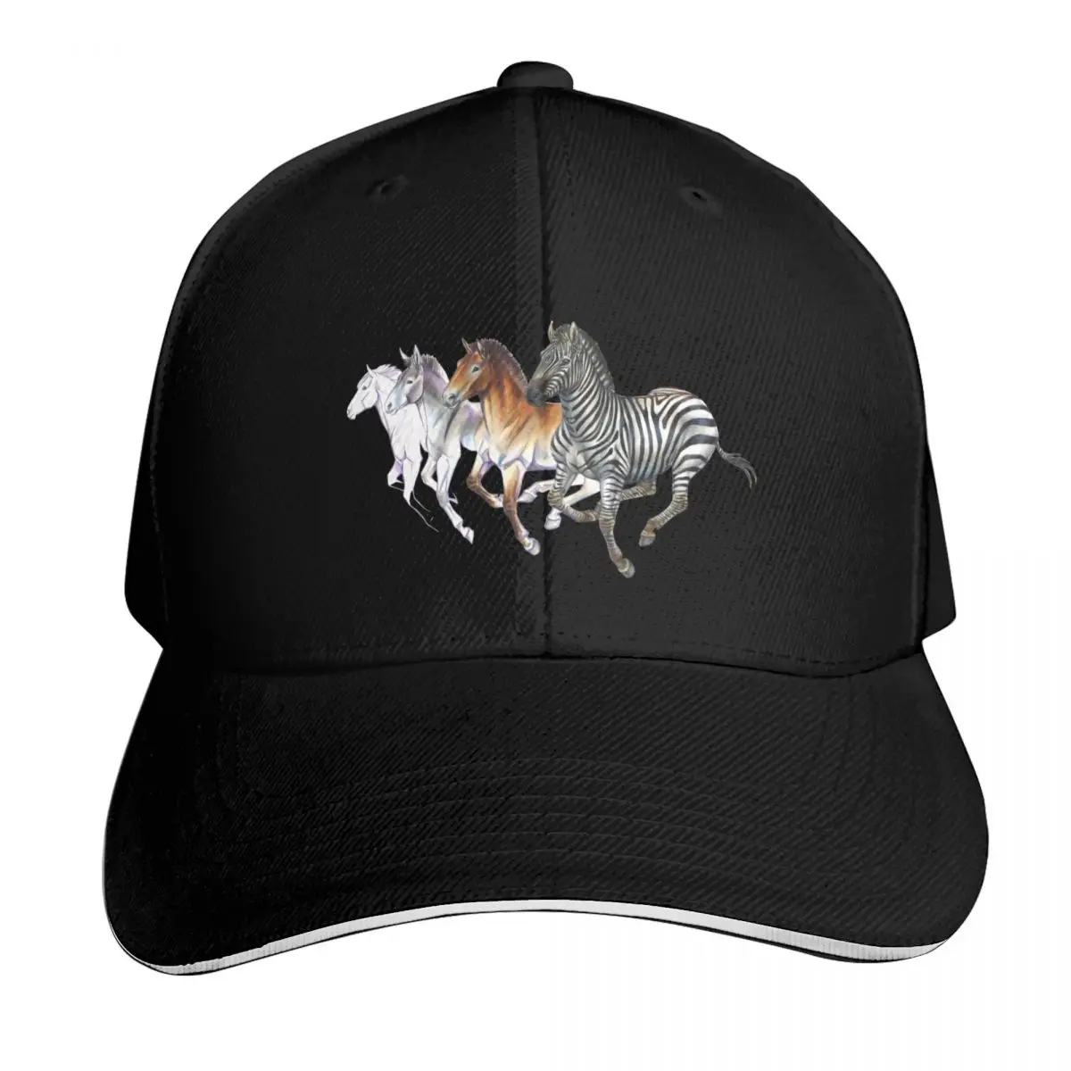 The variety of Equines - Zebra, Horse, Donkey Baseball Cap Quick Dry Performance Cotton Twill Breathable Contrast Two Tone Brim