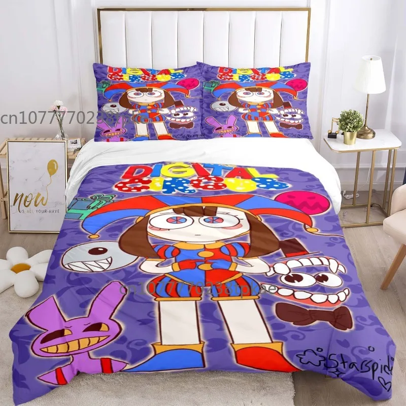 Imagem -06 - Conjunto de Cama Impresso de Desenhos Animados para Crianças Capa de Edredão Pomni Jax Digital Circo Mágico Duplo Rainha King Size Pcs Pcs