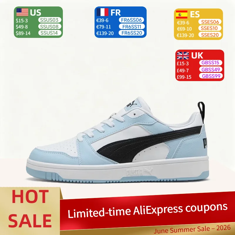 

Puma Rebound V6 Premium Versatile, Durable, and Breathable Low-Top Sneakers (Unisex) in Blue, White, and Black 392328-57