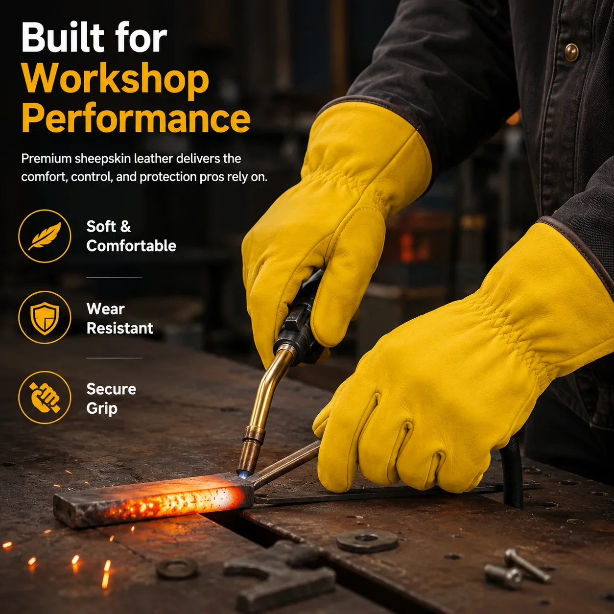 Premium Sheep Leather Welding Gloves, TIG Torch Gloves with Kevlar Stitching for High Temperature
