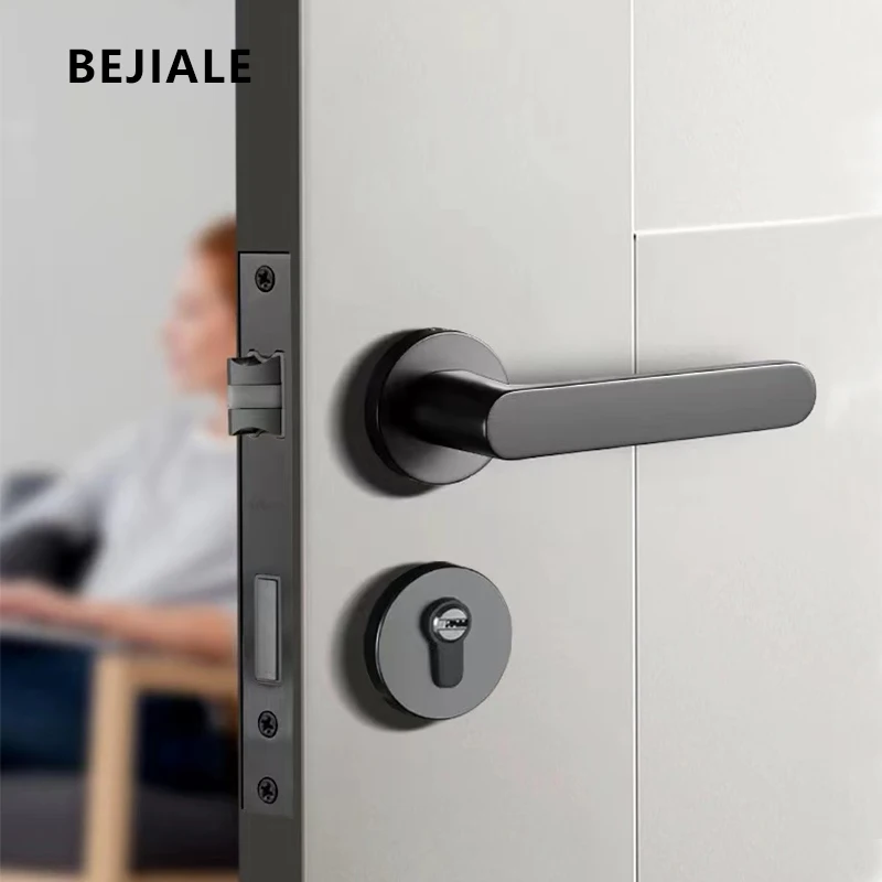 

Bedroom Magnetic Suction Door Lock Household Indoor Silent Split Lock Simple Black Solid Wood Door Handle Hand Lock Hardware