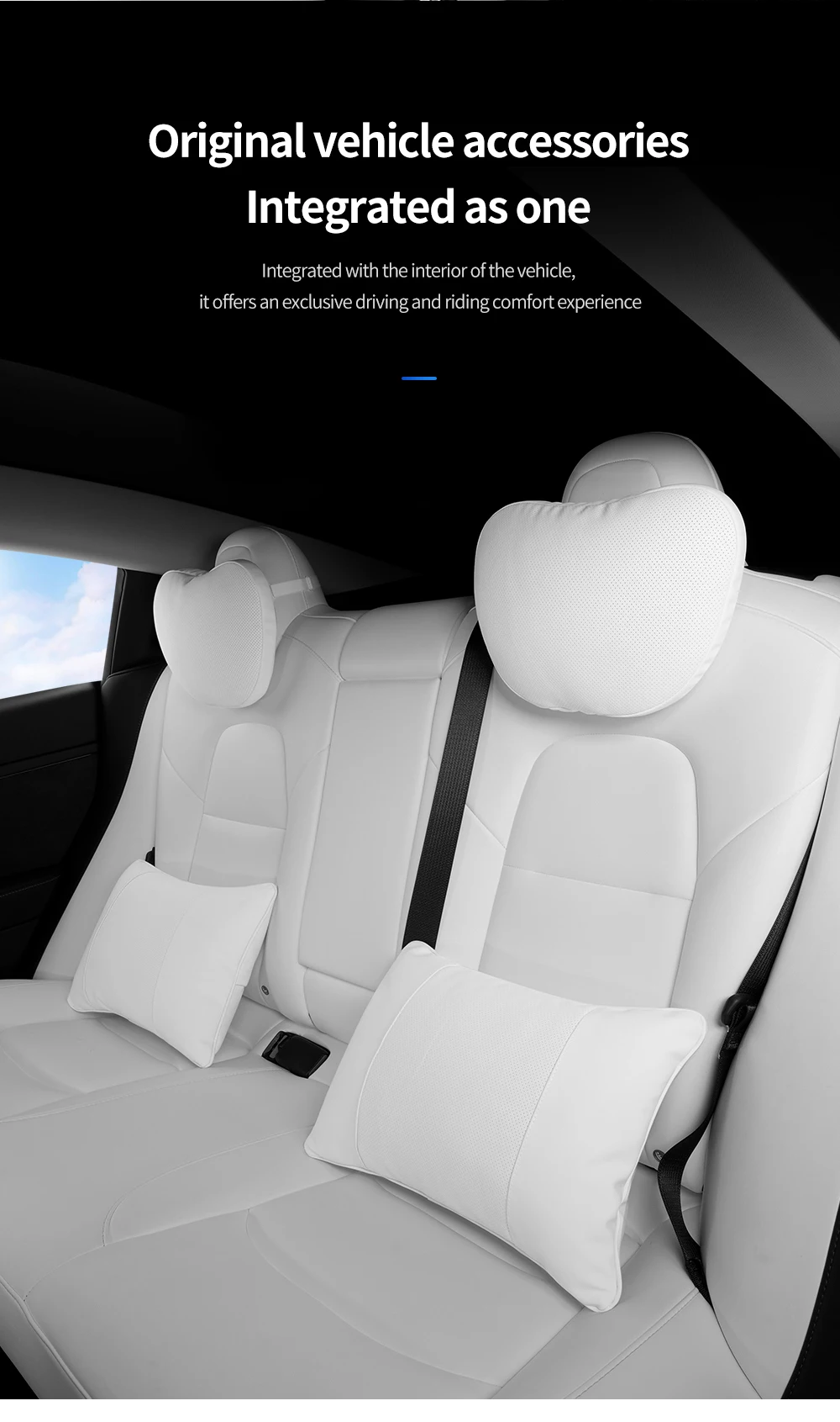 Für Tesla Model 3/Y Juniper Beflocktes/Leder-Autositz-Nackenkissen Weiches Memory-Nackenkissen Hochwertige Kopfstütze Lendenwirbelstütze – Detail 12
