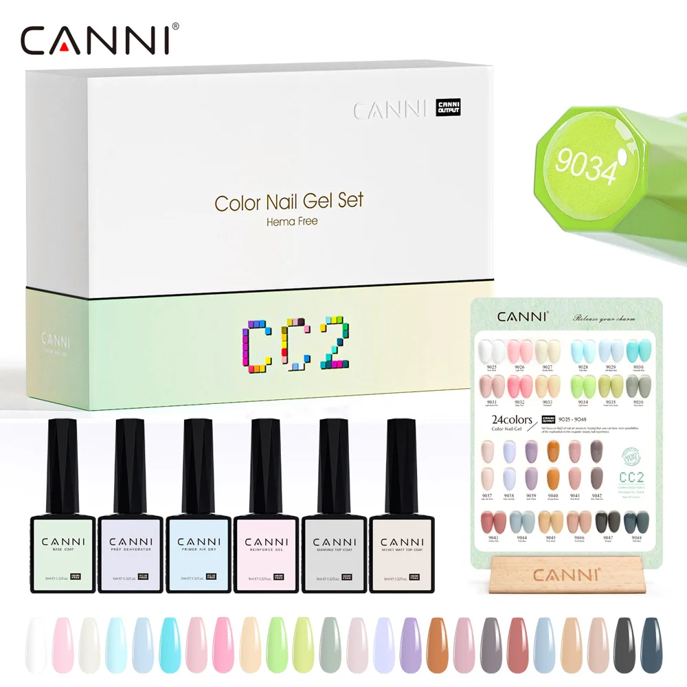 CC2 HEMA FREE Nail Gel Polish 9ml CANNI Pure White Full Coverage Soak off UV LED Nail Gel Polish PH Bond Dehydrator Diamond Top