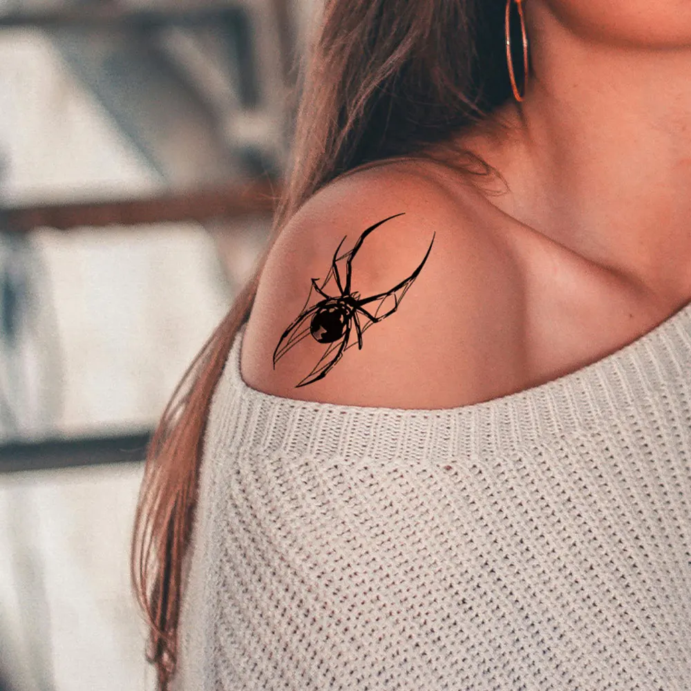 10pcs Black Spider Web Fake Tattoo for Hand Wrist Body Snake Small Cute Temporary Tattoos for Men Women Halloween Party