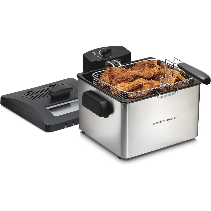 

Hamilton Beach 35042 Professional Style Electric Deep Fryer, Frying Basket with Hooks, 1800 Watts, 5 Liter, Stainless Steel