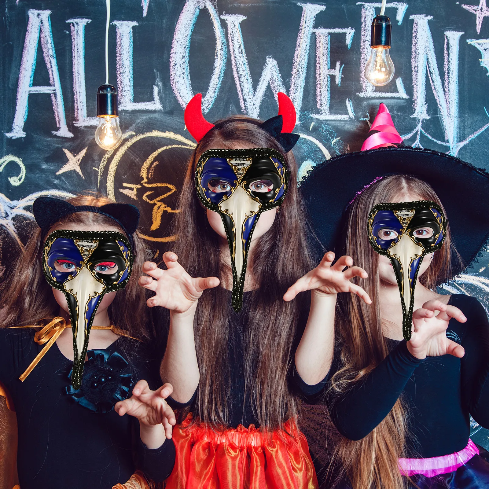 

Long Nose Masquerade Prom Costume Party Halloween Plastic Beautiful Long Nose Mask Pattern Structure