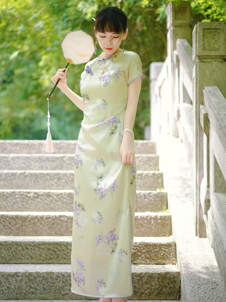 

Ele ort-Sve Шелковый атлас Dr Цветочный дизайн с лацканами Дышащий удобный женский летний длинный Dr