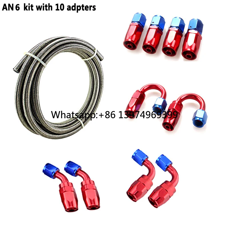 6m AN6 Fuel Oil Line Hose Stainless Steel Braided PTFE Tube/Brake Racing Oil Cooling Pipe Kit with 10 Fittings
